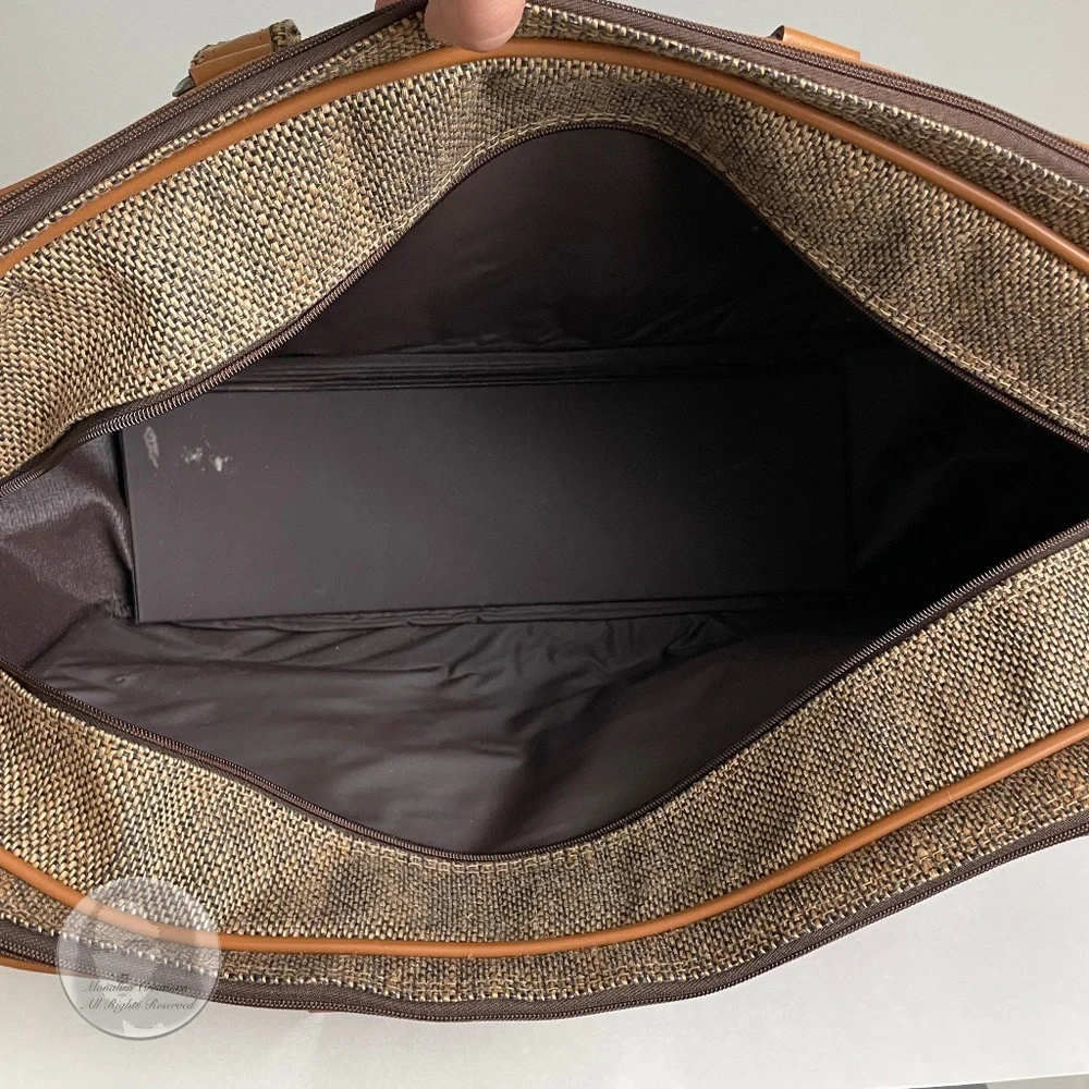 Vintage Pierre Cardin Carry On Bag Luggage Tan Tweed + Luggage Tag, Lock & Keys